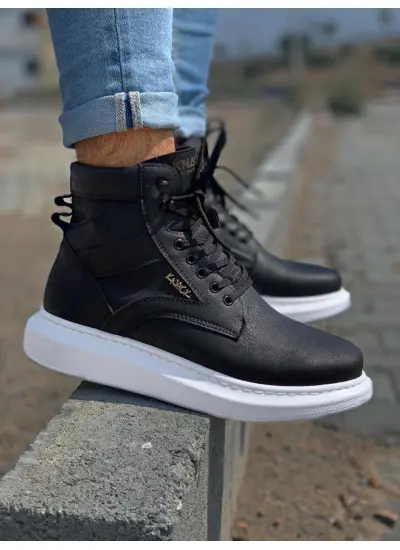 Knack Yüksek Taban Ayakkabı B-404 Siyah (Beyaz Taban)
